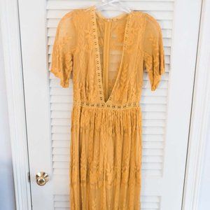 Mustard Yellow Lace Maxi Dress